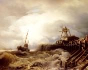 一艘渔船陷入汹涌码头 - 安德烈亚斯·阿亨巴赫